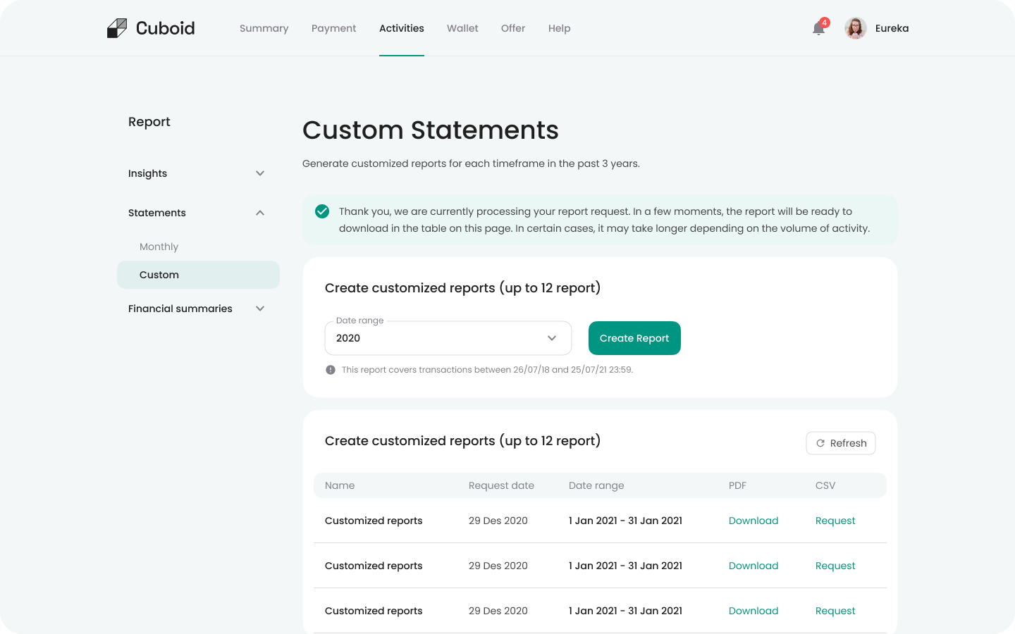 Report Statements Custom
